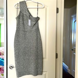 Reiss metallic knot off the shoulder dress